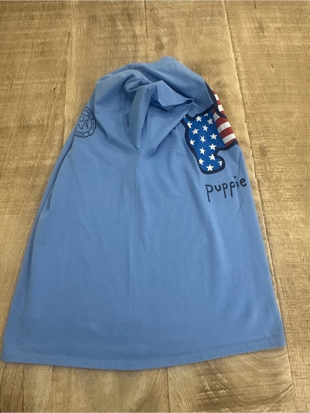 Puppie Love Patriotic Dog Graphic Tee | Washed Blue | Stars & Stripes | Size M - Picture 13 of 16